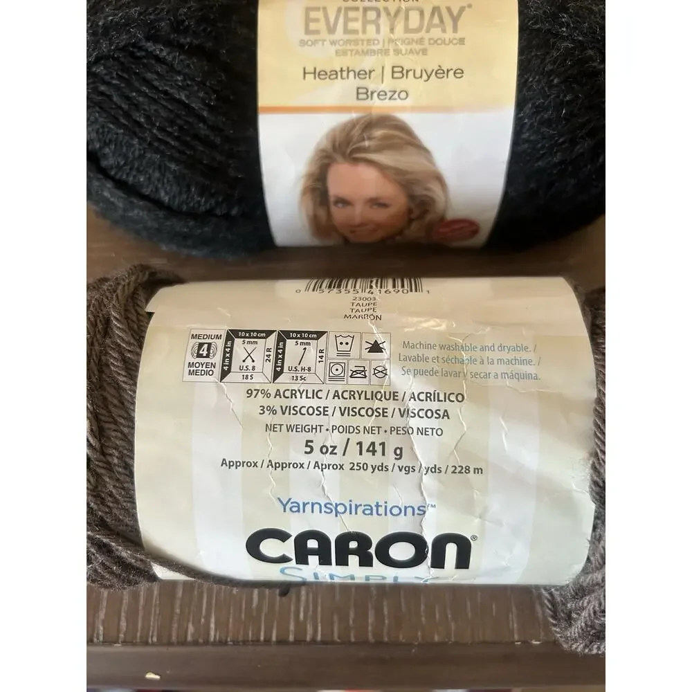 Mixed Lot Of Yarn 5 Skeins Acrylic Blend Gray Black Brown Medium Worsted Yarn